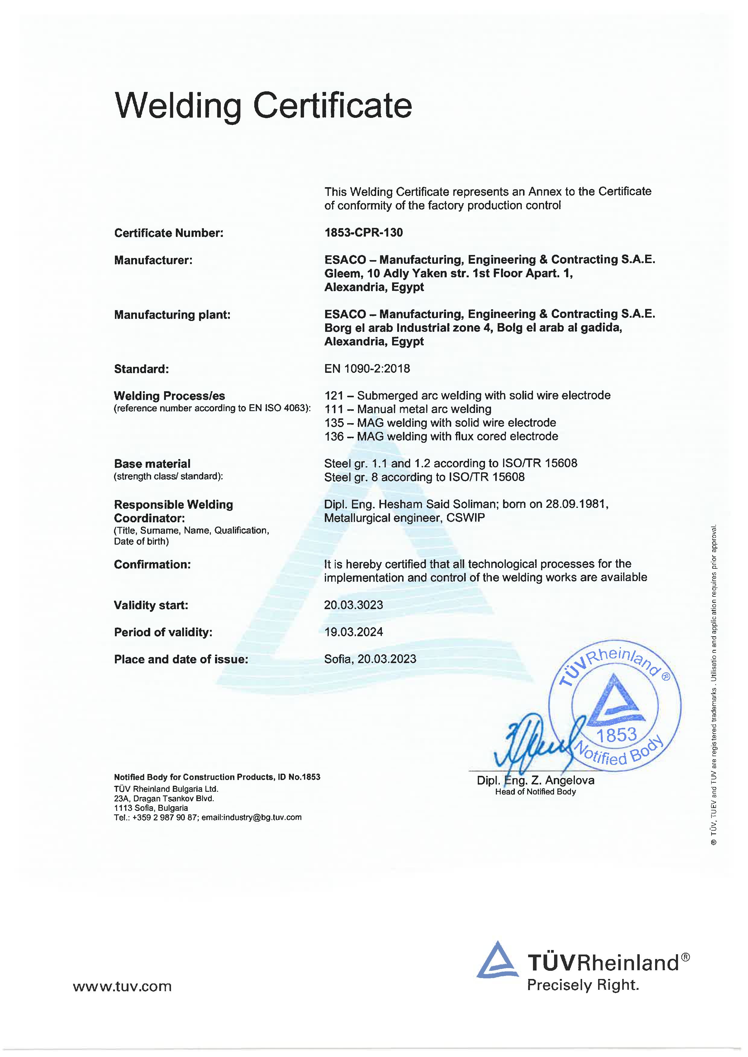 Welding Certificate 2023