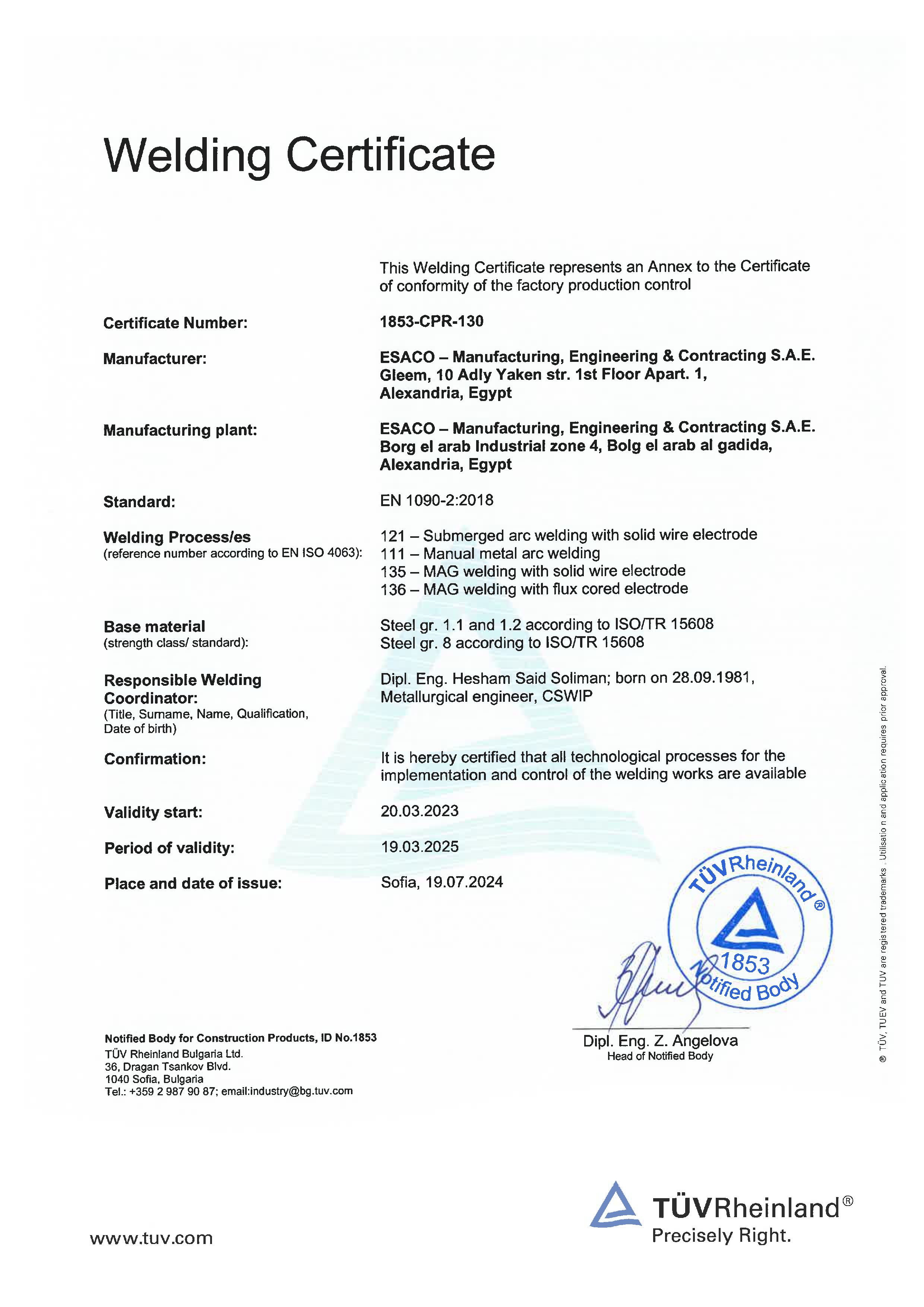 Welding Certificate 2024